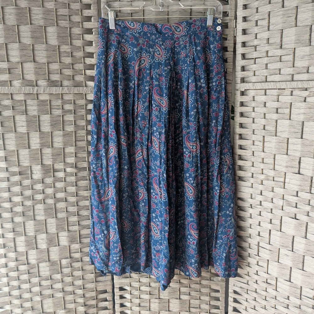 Vtg 90s Liz Claiborne Midi Skirt Blue Paisley Floral Rayon Sz 12 *NEEDS REPAIR - Picture 1 of 9